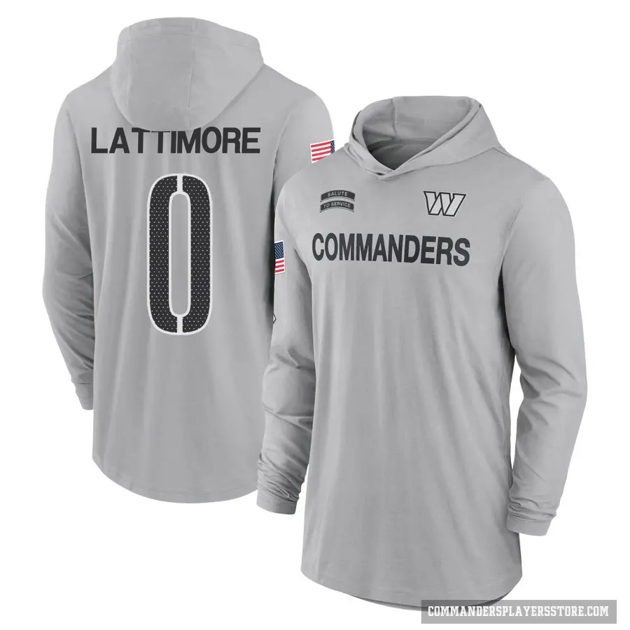 Men's ＃0 Marshon Lattimore Washington Commanders Gray 2024 Salute to Service Lightweight Performance Long Sleeve Hooded T-Shirt