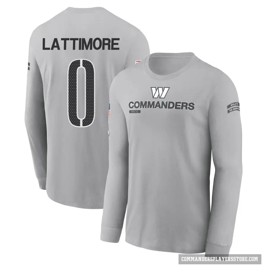 Men's ＃0 Marshon Lattimore Washington Commanders Gray 2024 Salute to Service Long Sleeve T-Shirt