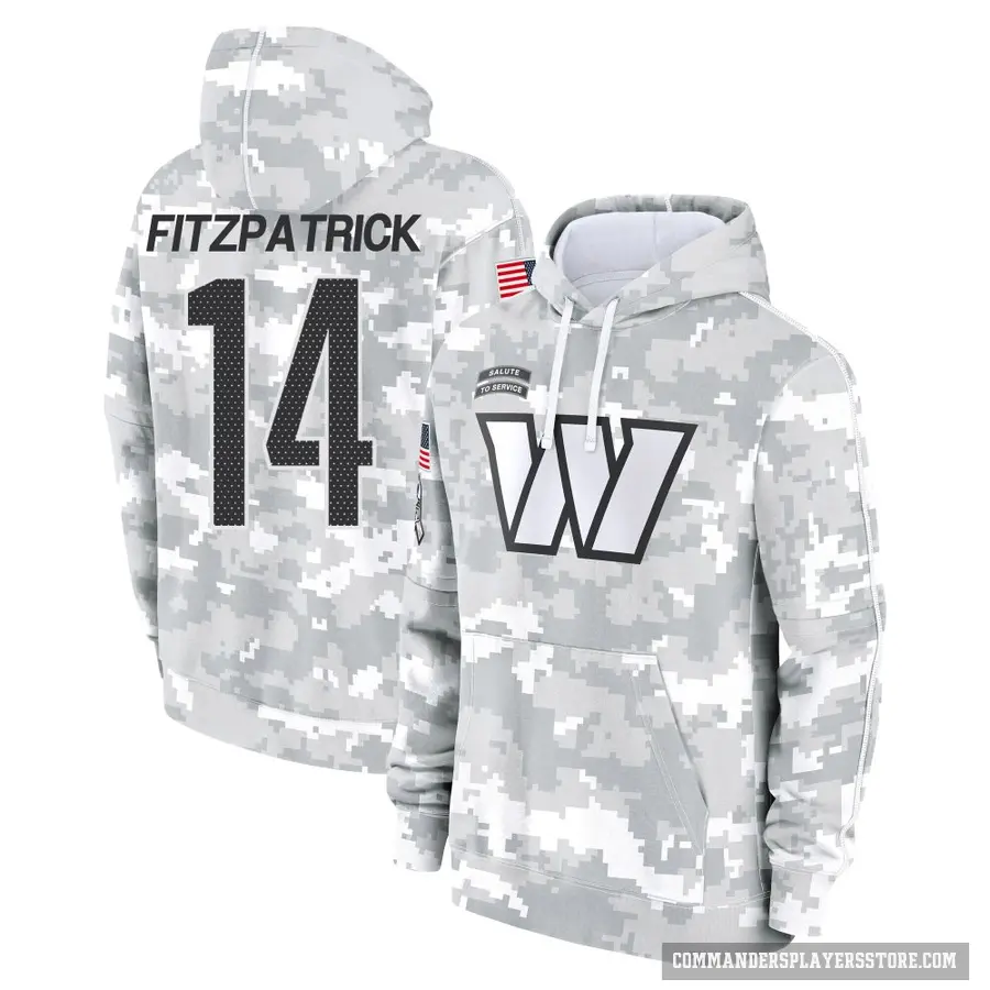 Men's ＃14 Ryan Fitzpatrick Washington Commanders Arctic Camo 2024 Salute to Service Club Fleece Pullover Hoodie