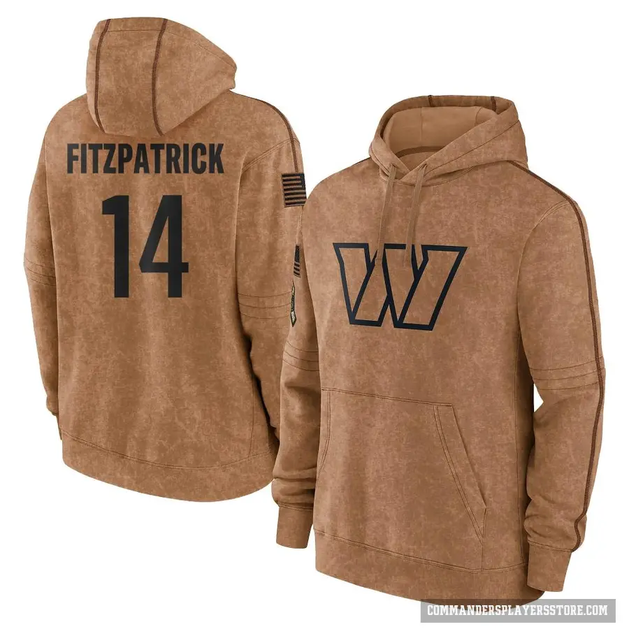 Men's ＃14 Ryan Fitzpatrick Washington Commanders Brown 2023 Salute To Service Club Pullover Hoodie