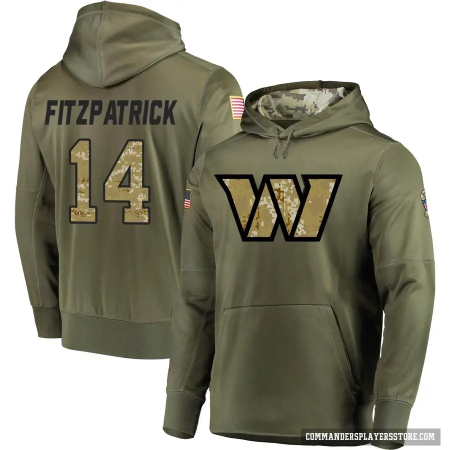 Men's ＃14 Ryan Fitzpatrick Washington Commanders Olive Salute to Service Pullover Hoodie