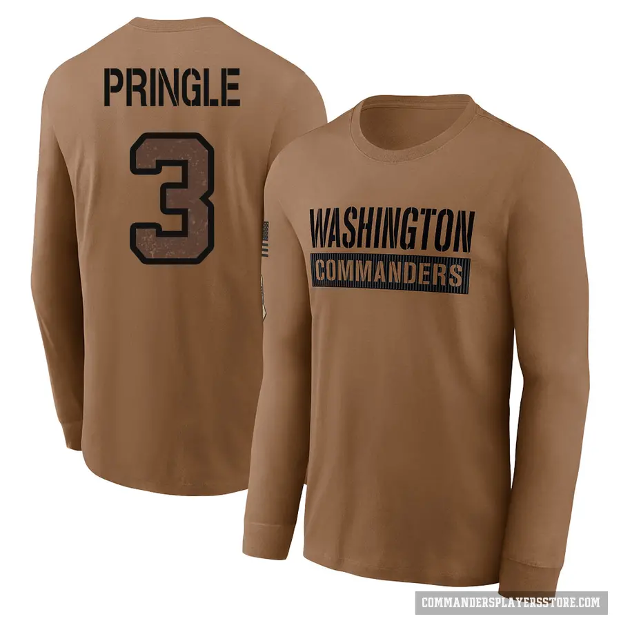 Men's ＃3 Byron Pringle Washington Commanders Brown 2023 Salute To Service Long Sleeve T-Shirt