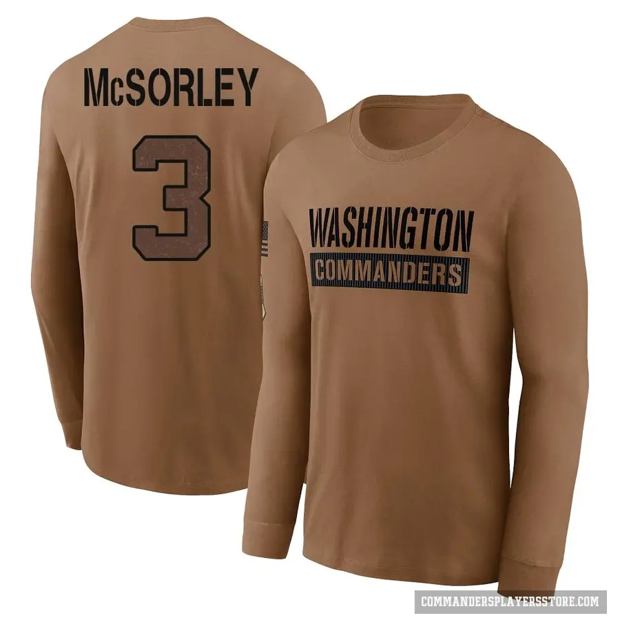 Men's ＃3 Trace McSorley Washington Commanders Brown 2023 Salute To Service Long Sleeve T-Shirt