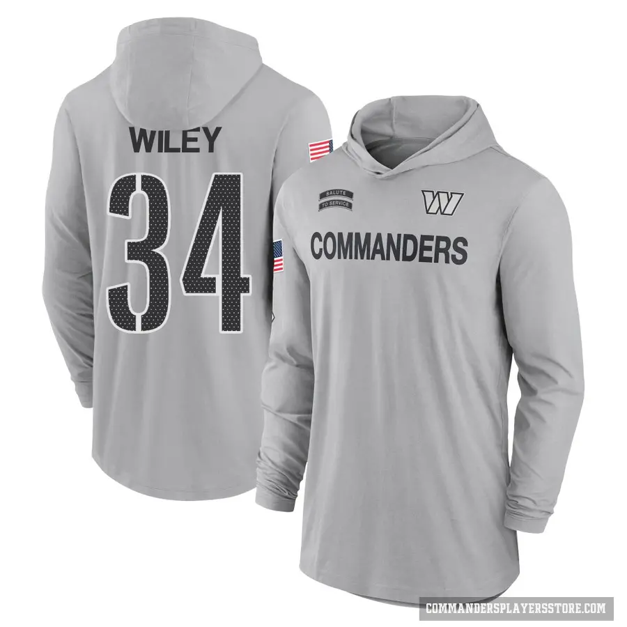 Men's ＃34 Michael Wiley Washington Commanders Gray 2024 Salute to Service Lightweight Performance Long Sleeve Hooded T-Shirt