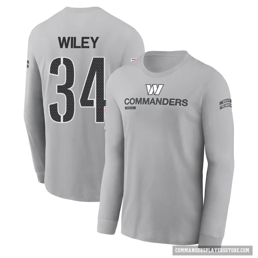 Men's ＃34 Michael Wiley Washington Commanders Gray 2024 Salute to Service Long Sleeve T-Shirt