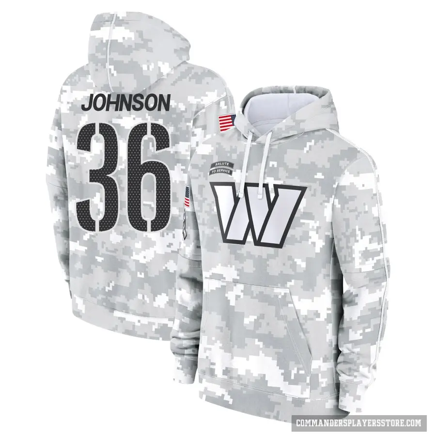 Men's ＃36 Danny Johnson Washington Commanders Arctic Camo 2024 Salute to Service Club Fleece Pullover Hoodie