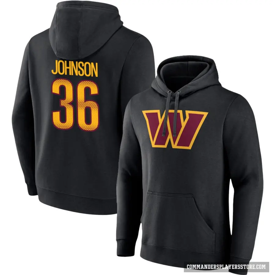 Men's ＃36 Danny Johnson Washington Commanders Black Name & Number Pullover Hoodie