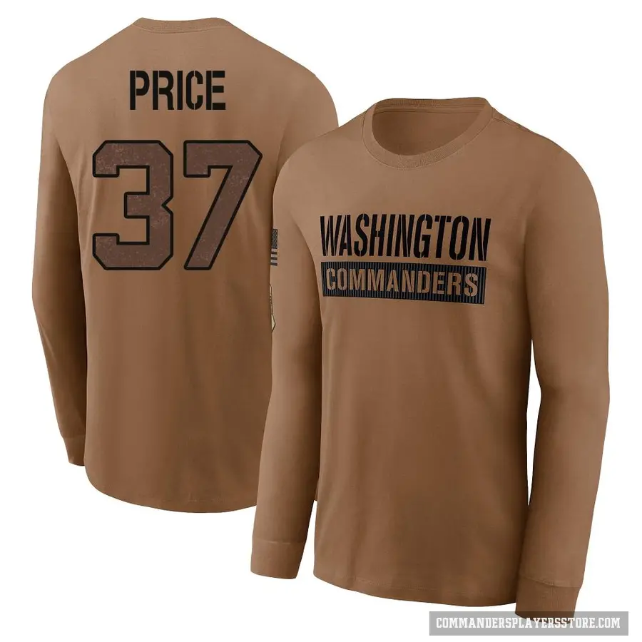 Men's ＃37 Bobby Price Washington Commanders Brown 2023 Salute To Service Long Sleeve T-Shirt