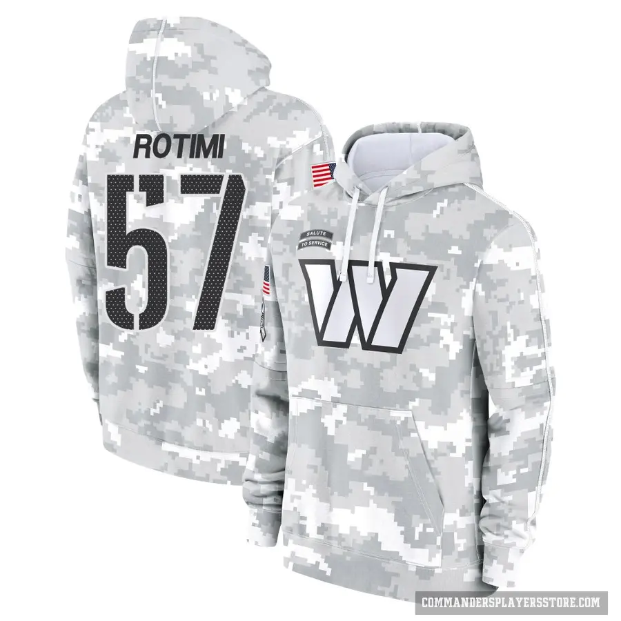 Men's ＃57 Bunmi Rotimi Washington Commanders Arctic Camo 2024 Salute to Service Club Fleece Pullover Hoodie