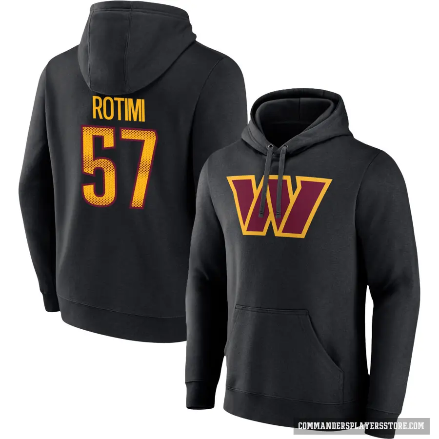 Men's ＃57 Bunmi Rotimi Washington Commanders Black Name & Number Pullover Hoodie