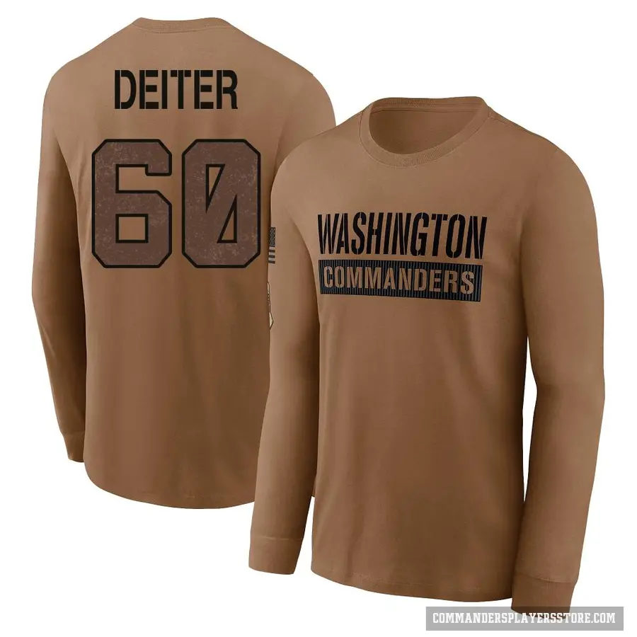 Men's ＃60 Michael Deiter Washington Commanders Brown 2023 Salute To Service Long Sleeve T-Shirt