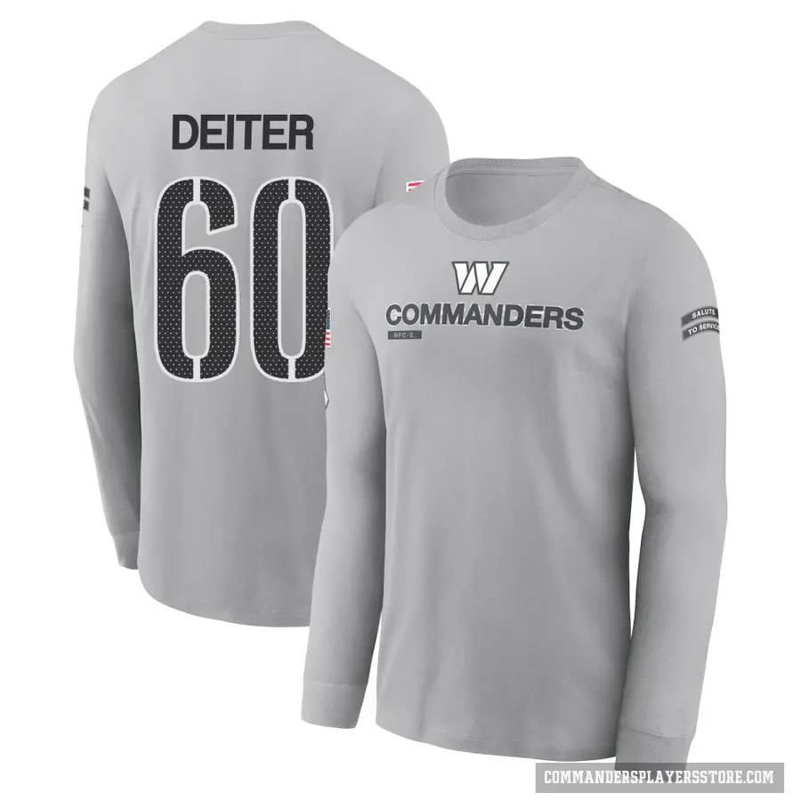 Men's ＃60 Michael Deiter Washington Commanders Gray 2024 Salute to Service Long Sleeve T-Shirt