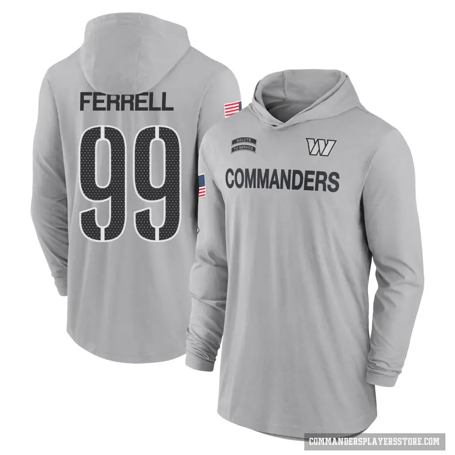 Men's ＃99 Clelin Ferrell Washington Commanders Gray 2024 Salute to Service Lightweight Performance Long Sleeve Hooded T-Shirt