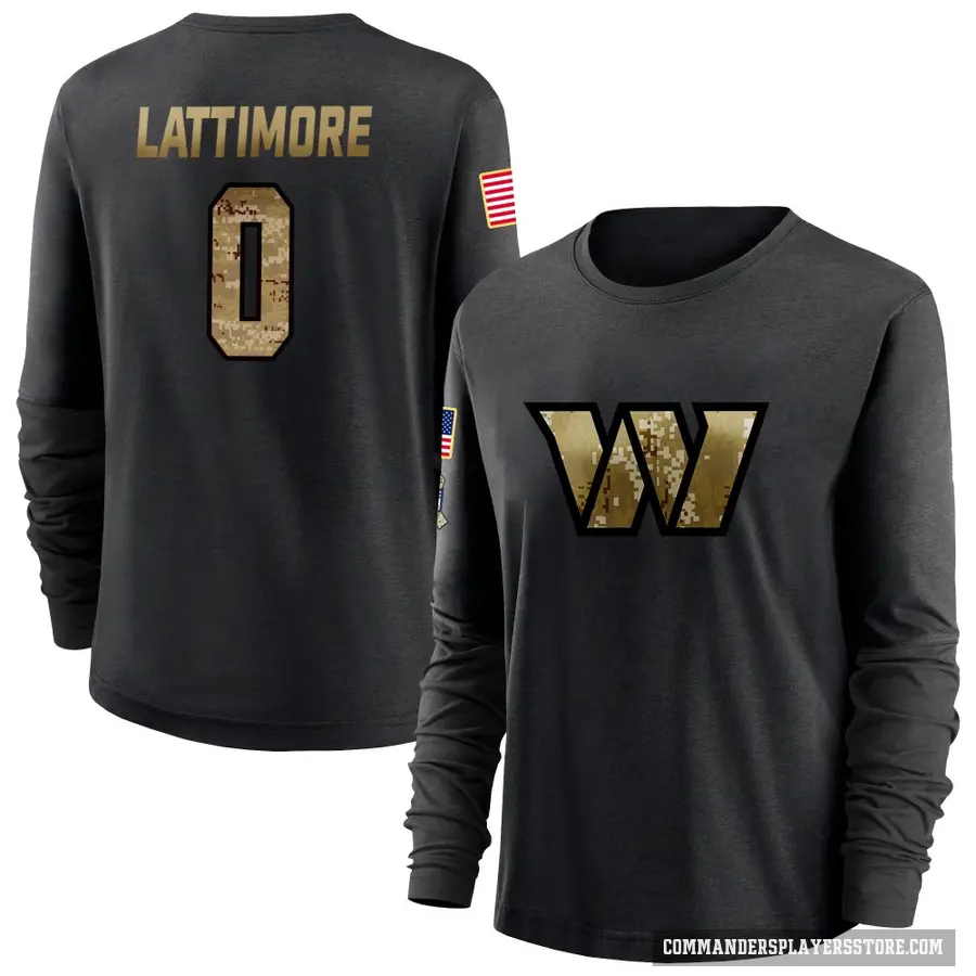 Women's ＃0 Marshon Lattimore Washington Commanders Black 2020 Salute To Service Sideline Performance Long Sleeve T-Shirt