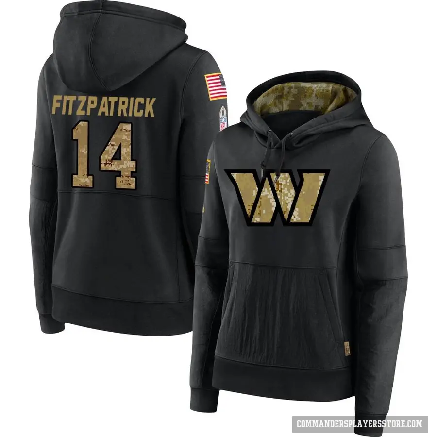 Women's ＃14 Ryan Fitzpatrick Washington Commanders Black 2020 Salute to Service Sideline Performance Pullover Hoodie