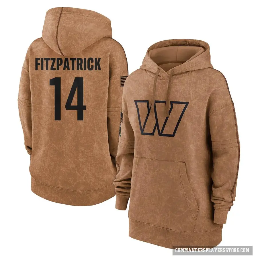 Women's ＃14 Ryan Fitzpatrick Washington Commanders Brown 2023 Salute To Service Pullover Hoodie