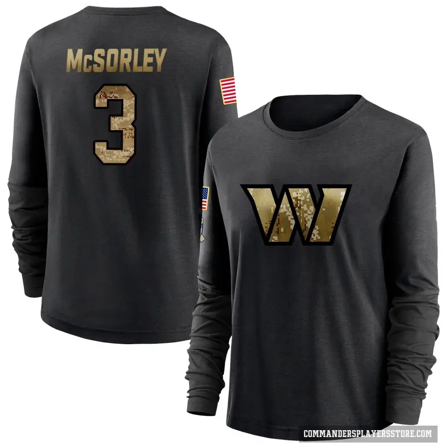 Women's ＃3 Trace McSorley Washington Commanders Black 2020 Salute To Service Sideline Performance Long Sleeve T-Shirt