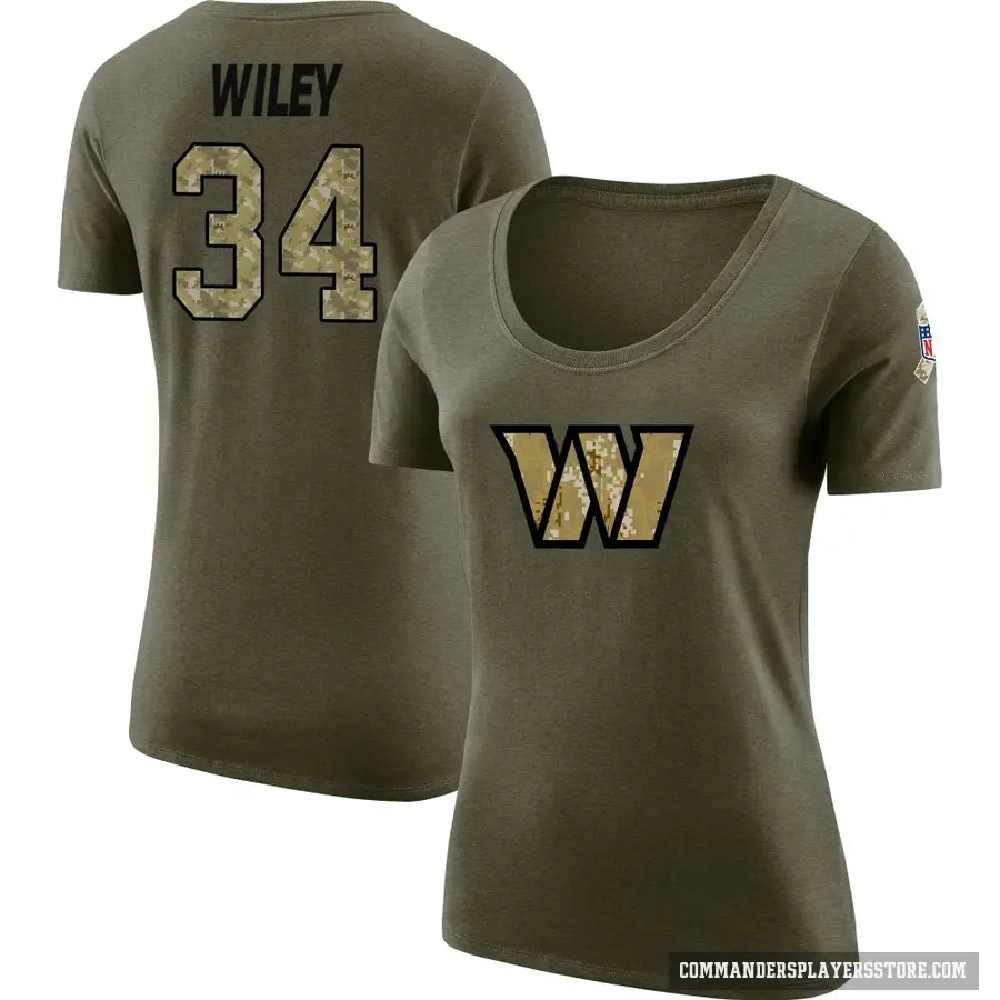 Women's ＃34 Michael Wiley Washington Commanders Olive Salute to Service Scoop Neck T-Shirt