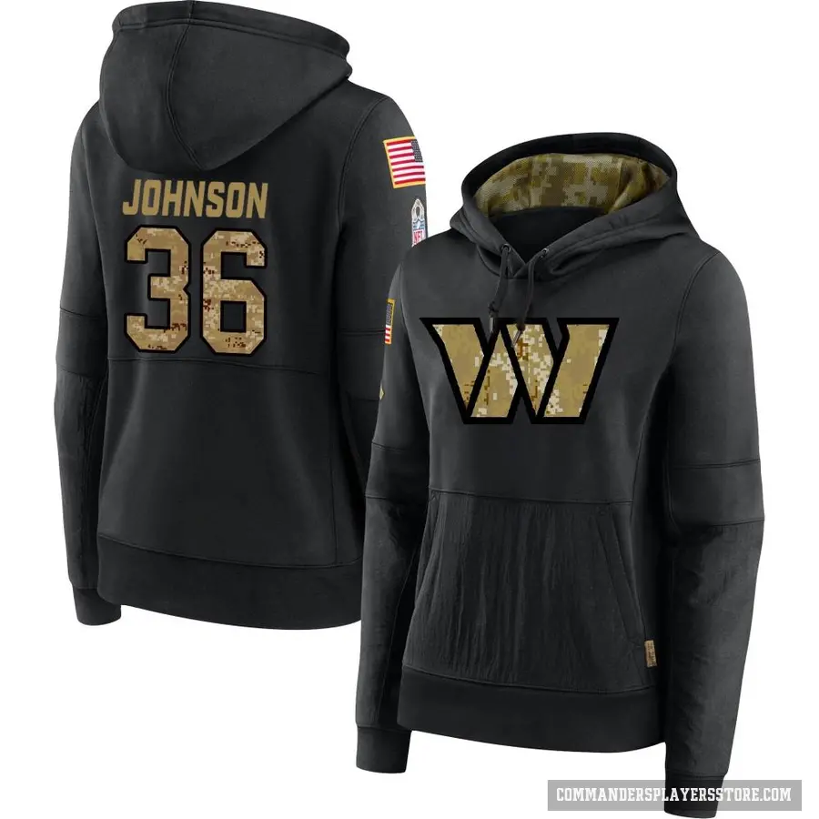 Women's ＃36 Danny Johnson Washington Commanders Black 2020 Salute to Service Sideline Performance Pullover Hoodie