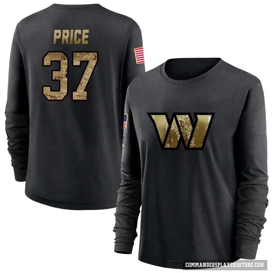 Women's ＃37 Bobby Price Washington Commanders Black 2020 Salute To Service Sideline Performance Long Sleeve T-Shirt