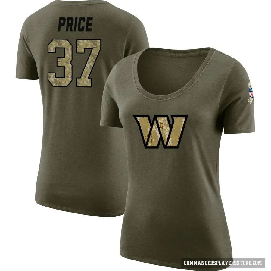 Women's ＃37 Bobby Price Washington Commanders Olive Salute to Service Scoop Neck T-Shirt