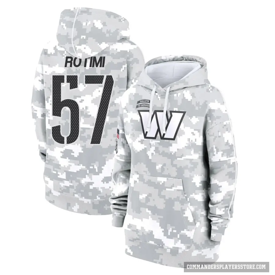 Women's ＃57 Bunmi Rotimi Washington Commanders Arctic Camo 2024 Salute to Service Club Fleece Pullover Hoodie