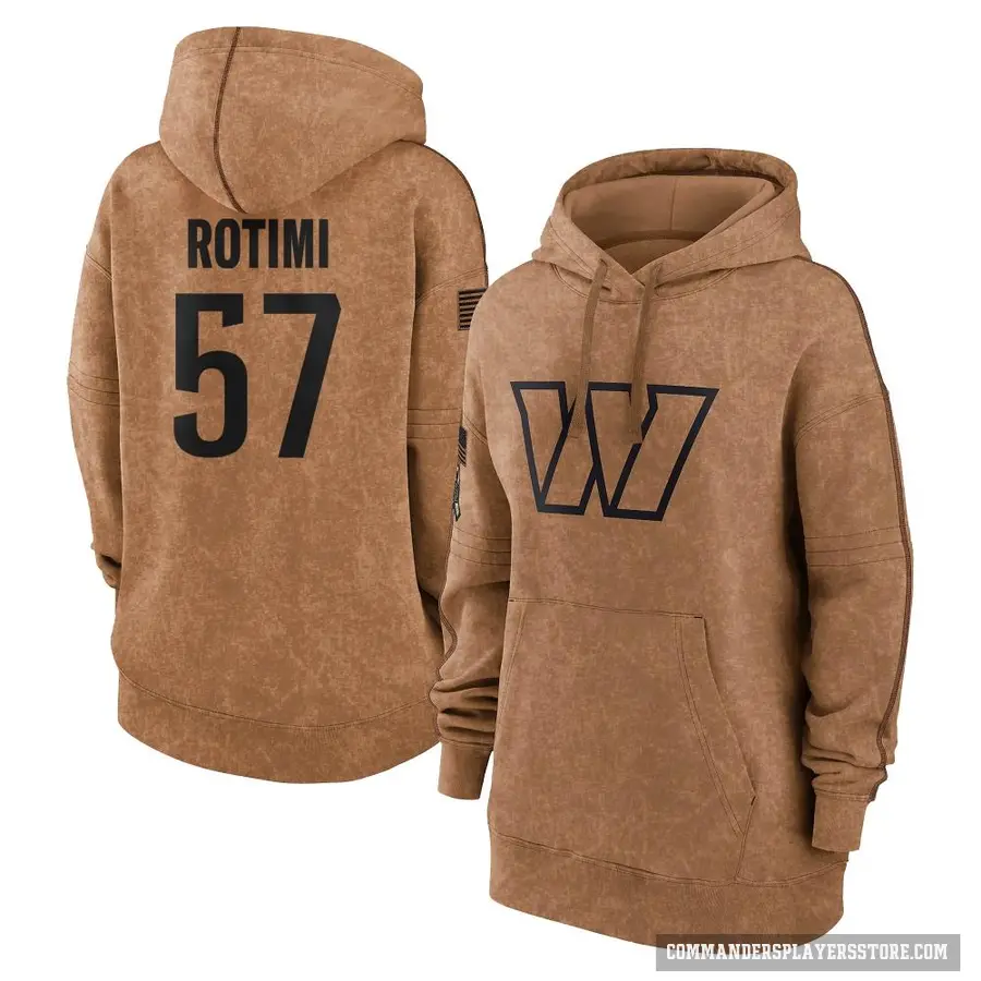 Women's ＃57 Bunmi Rotimi Washington Commanders Brown 2023 Salute To Service Pullover Hoodie