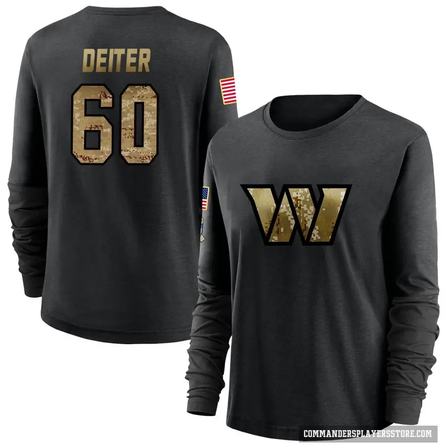 Women's ＃60 Michael Deiter Washington Commanders Black 2020 Salute To Service Sideline Performance Long Sleeve T-Shirt