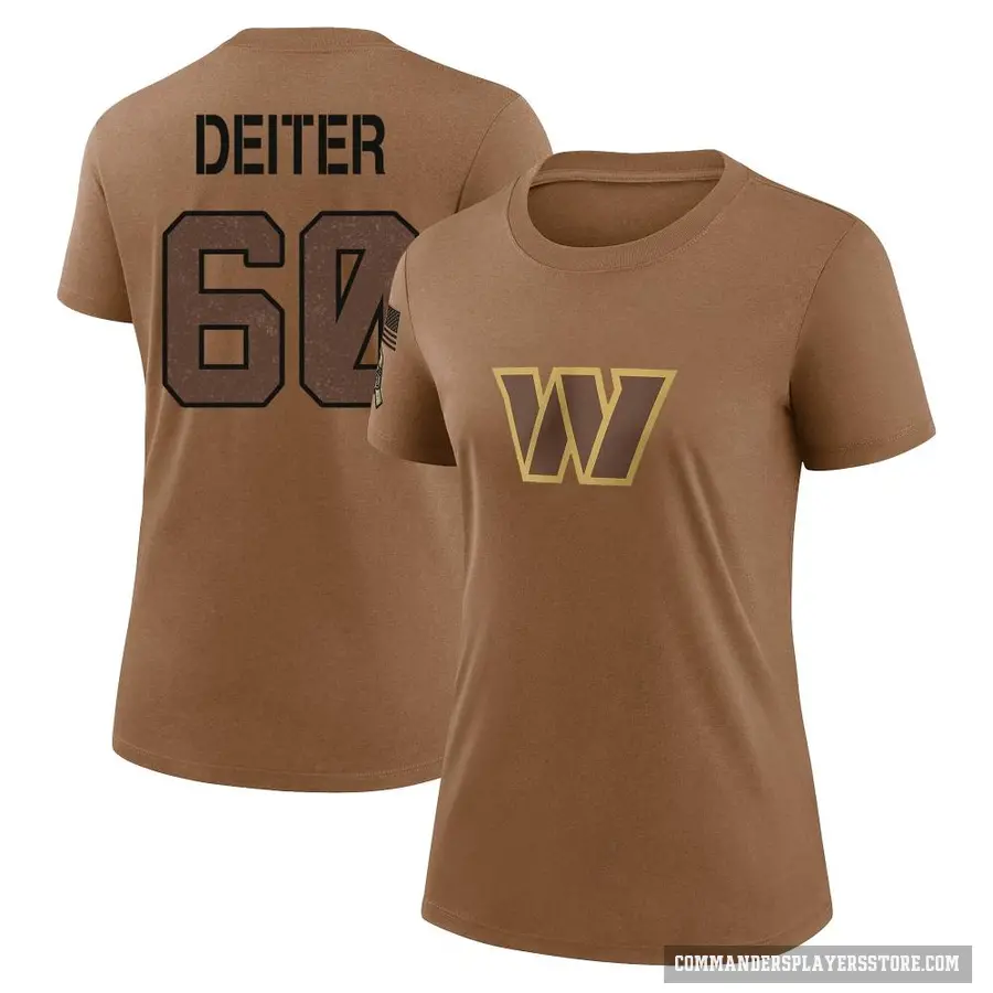 Women's ＃60 Michael Deiter Washington Commanders Brown 2023 Salute To Service Performance T-Shirt