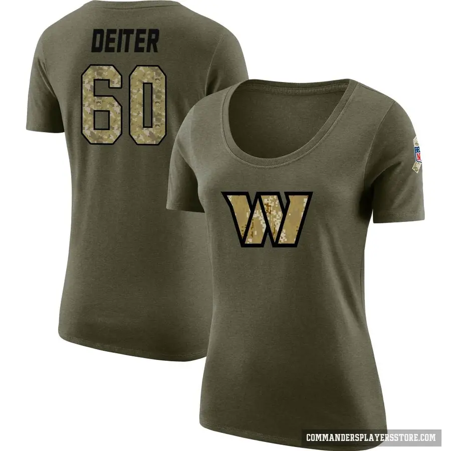 Women's ＃60 Michael Deiter Washington Commanders Olive Salute to Service Scoop Neck T-Shirt