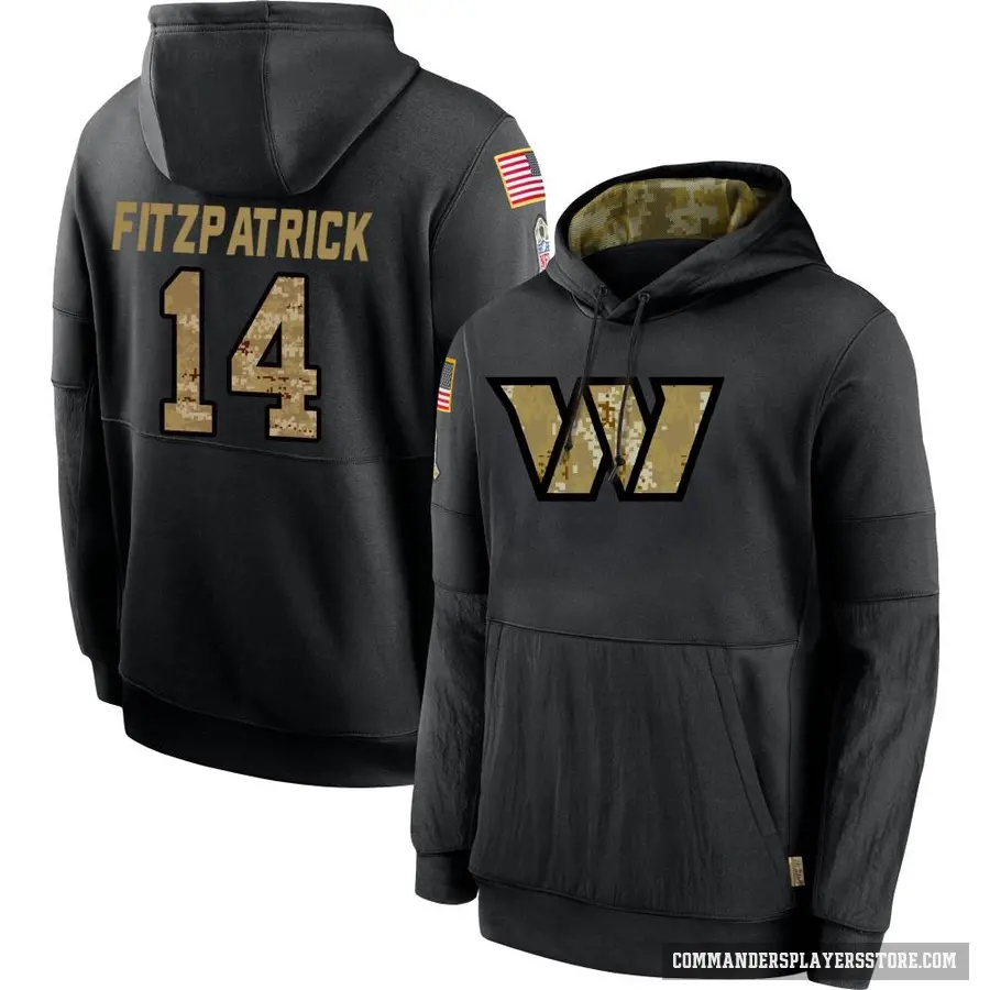 Youth ＃14 Ryan Fitzpatrick Washington Commanders Black 2020 Salute to Service Sideline Performance Pullover Hoodie