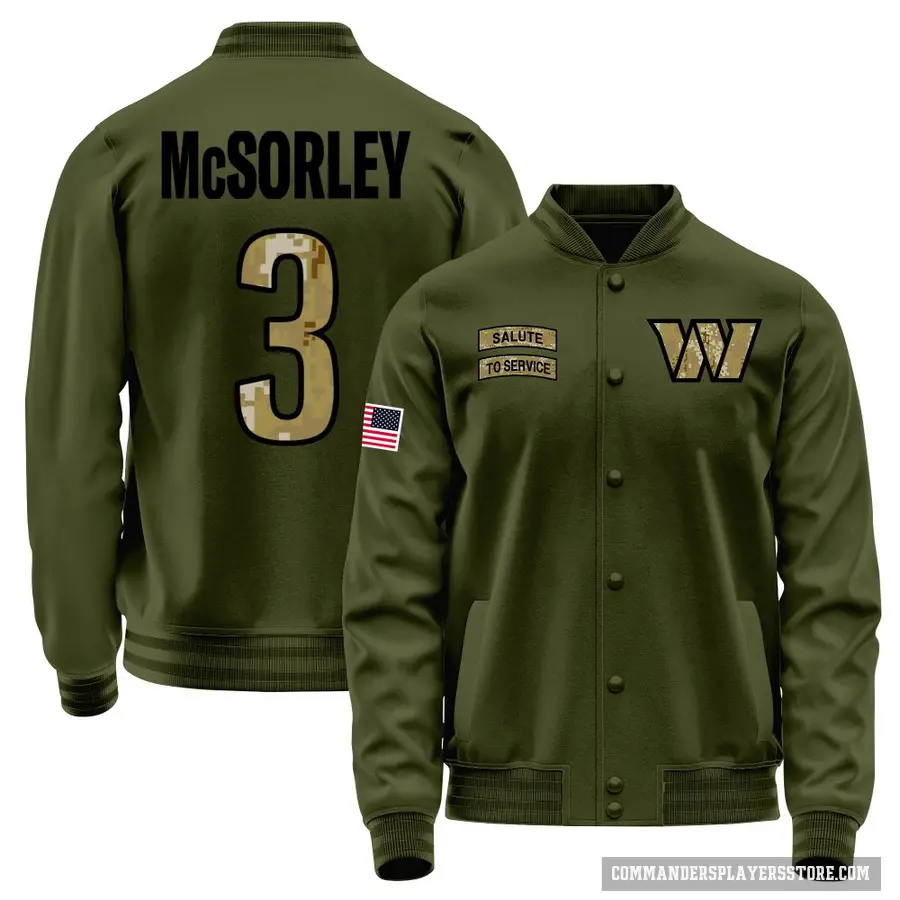 Youth ＃3 Trace McSorley Washington Commanders Olive Salute to Service Sideline Performance Jacket