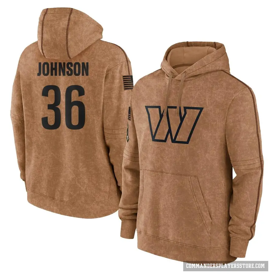 Youth ＃36 Danny Johnson Washington Commanders Brown 2023 Salute To Service Club Pullover Hoodie