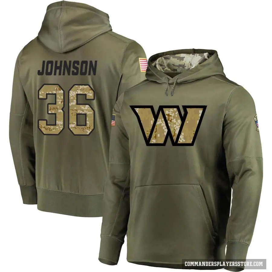 Youth ＃36 Danny Johnson Washington Commanders Olive Salute to Service Pullover Hoodie