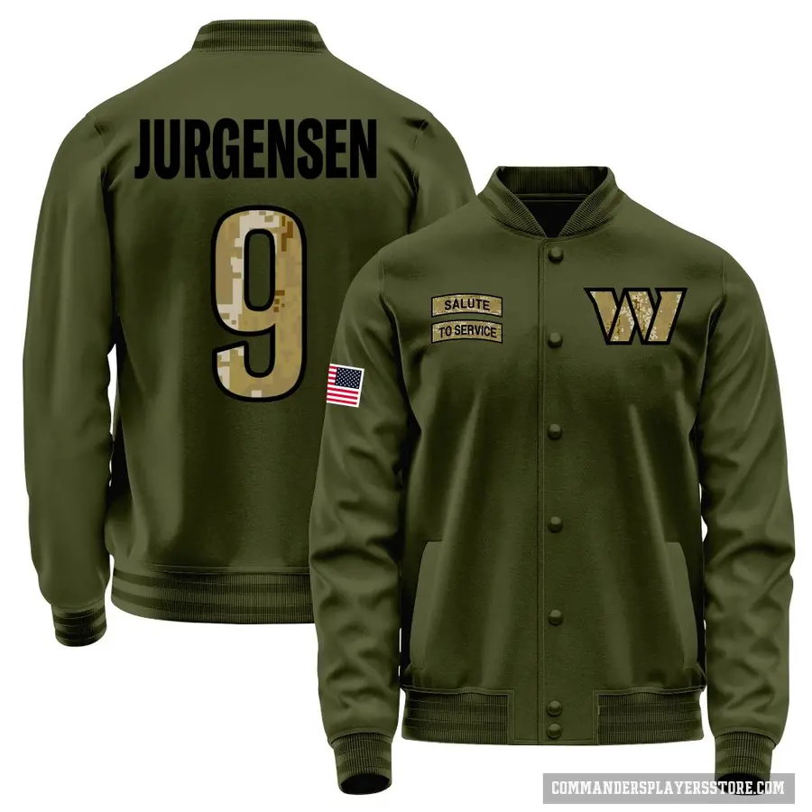 Youth ＃9 Sonny Jurgensen Washington Commanders Olive Salute to Service Sideline Performance Jacket